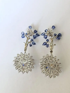 Natural Blue Sapphire Dangle Earrings - 18k White Gold Rose Cut Diamond Handmade Chandelier Earrings