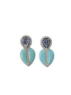Natural Blue Sapphire & Turquoise Enamel Stud Earrings - 18k White Gold Diamond Earrings