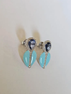 Natural Blue Sapphire & Turquoise Enamel Stud Earrings - 18k White Gold Diamond Earrings
