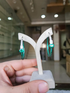 18k White Gold Diamond Hoop Earrings - Natural Zambian Emerald Earrings