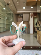 18k White Gold Diamond Hoop Earrings - Natural Zambian Emerald Earrings
