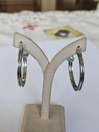 18k White Gold Diamond Hoop Earrings - Natural Zambian Emerald Earrings