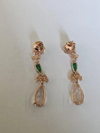 18k Rose Gold Rose Cut Diamond Dangle Earrings - Natural Zambian Emerald & Morganite Earrings