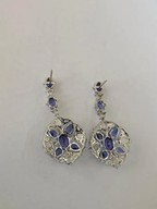 18k White Gold Rose Cut Diamond Dangle Earrings - Natural Tanzanite Gemstone Earrings