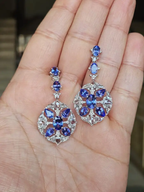 18k White Gold Rose Cut Diamond Dangle Earrings - Natural Tanzanite Gemstone Earrings