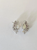 18k White Gold Diamond Stud Earrings - Natural Ethiopian Opal & Pink Sapphire Earrings