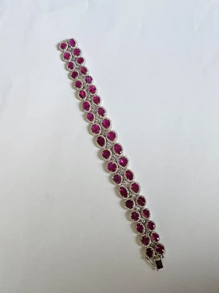 Natural Mozambique Ruby Women Bracelet - 18k White Gold Diamond Handmade Bracelet