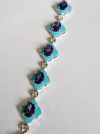 Natural Tanzanite & Turquoise Enamel Bracelet - 18k White Gold Diamond Bracelet