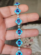 Natural Tanzanite & Turquoise Enamel Bracelet - 18k White Gold Diamond Bracelet