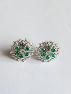 Zambian Emerald Stud Earrings - 18k White Gold Diamond Stud Earrings