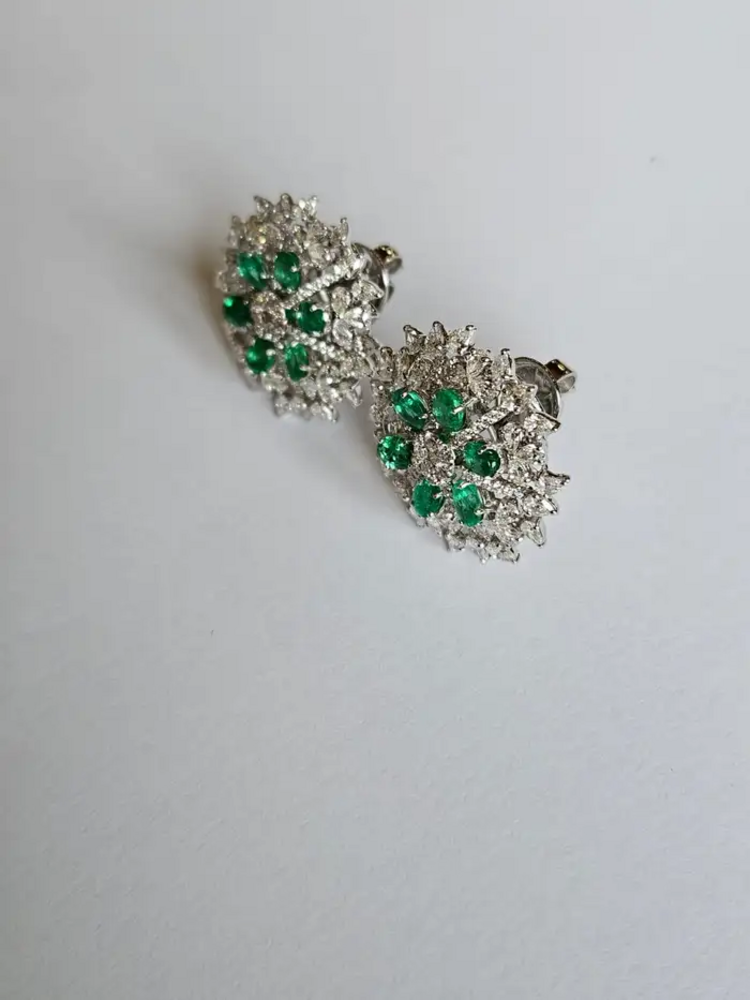Zambian Emerald Stud Earrings - 18k White Gold Diamond Stud Earrings