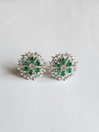 Zambian Emerald Stud Earrings - 18k White Gold Diamond Stud Earrings
