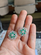 Zambian Emerald Stud Earrings - 18k White Gold Diamond Stud Earrings