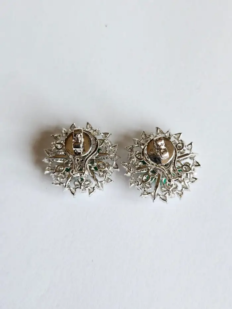 Zambian Emerald Stud Earrings - 18k White Gold Diamond Stud Earrings