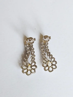 Natural Yellow & White Rose Cut Diamond Dangle Earrings - 18k White Gold Chandelier Earrings