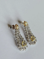 Natural Yellow & White Rose Cut Diamond Dangle Earrings - 18k White Gold Chandelier Earrings
