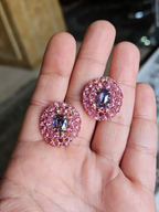 18k Rose Gold Stud Earrings - Natural Pink & Blue Sapphire Gemstone Stud Earrings