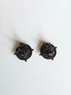 18k Gold Diamond Stud Earrings - Natural Ruby, Amethyst & Blue Sapphire Stud Earrings