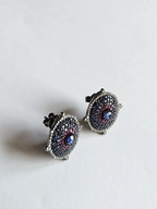 18k Gold Diamond Stud Earrings - Natural Ruby, Amethyst & Blue Sapphire Stud Earrings