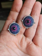 18k Gold Diamond Stud Earrings - Natural Ruby, Amethyst & Blue Sapphire Stud Earrings