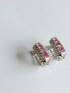 18k White Gold Diamond Hoop Earrings - Natural Pink Sapphire Huggie Hoop Earring