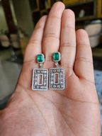 Natural Zambian Emerald & Diamond Dangle Earrings - 18k White Gold Handmade Earrings