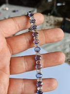 Natural Blue Sapphire & Rose Cut Diamond Bracelet - 18k White Gold Handmade Tennis Bracelet