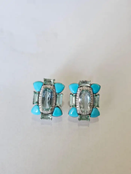 18k White Gold Diamond Stud Earrings - Natural Aquamarine, Turquoise & Emerald Gemstone Stud Earrings