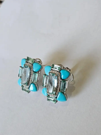 18k White Gold Diamond Stud Earrings - Natural Aquamarine, Turquoise & Emerald Gemstone Stud Earrings