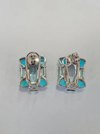 18k White Gold Diamond Stud Earrings - Natural Aquamarine, Turquoise & Emerald Gemstone Stud Earrings