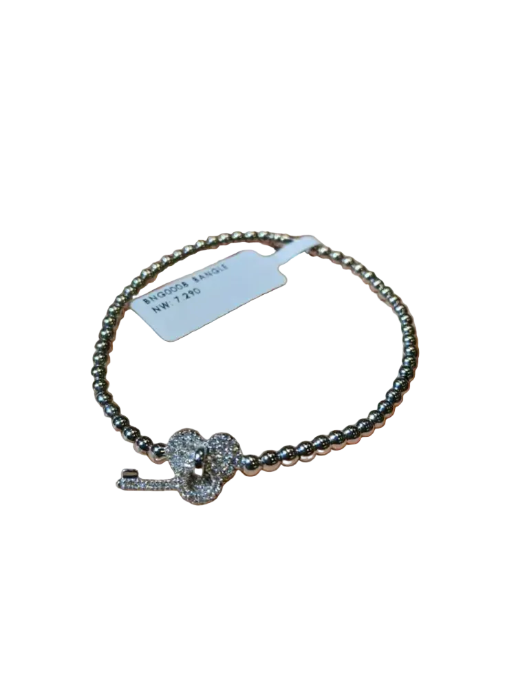18k White Gold Diamond Antique Unisex Bangle Bracelet