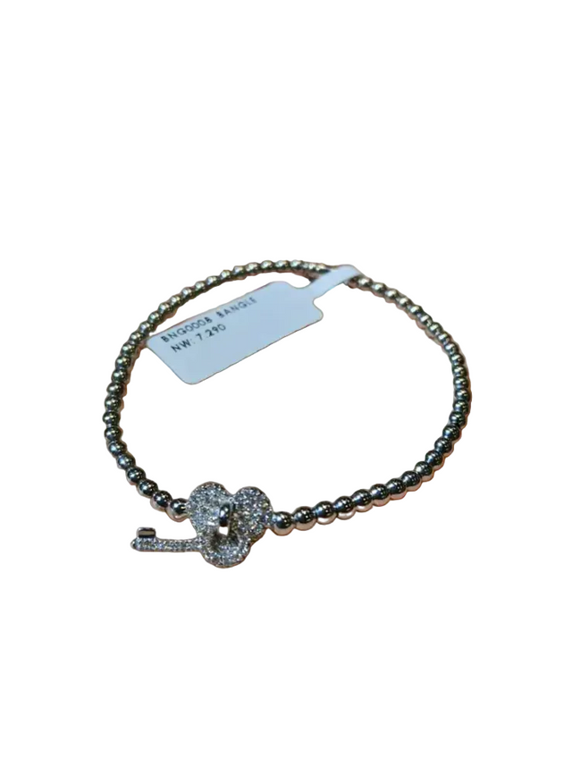 18k White Gold Diamond Antique Unisex Bangle Bracelet Hover Image