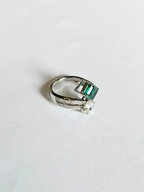 18k White Gold Diamond Ring - Natural Zambian Emerald Wedding Ring