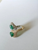 Natural Zambian Emerald Two Tone Gold Ring - 18k Gold Diamond Wedding Ring