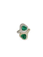 Natural Zambian Emerald Two Tone Gold Ring - 18k Gold Diamond Wedding Ring