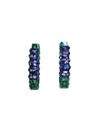 Natural Emerald & Tanzanite Gemstone Hoop Earrings - 18k Gold Hoop Earrings
