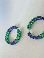 Natural Emerald & Tanzanite Gemstone Hoop Earrings - 18k Gold Hoop Earrings