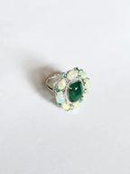 18k White Gold Diamond Ring - Natural Zambian Emerald & Ethiopian Opal Cocktail Ring