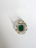 18k White Gold Diamond Ring - Natural Zambian Emerald & Ethiopian Opal Cocktail Ring