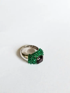 Natural Tourmaline & Emerald Cocktail Ring - 18k White Gold Ring