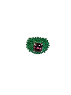 Natural Tourmaline & Emerald Cocktail Ring - 18k White Gold Ring