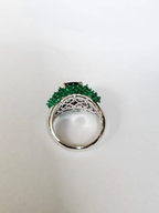 Natural Tourmaline & Emerald Cocktail Ring - 18k White Gold Ring