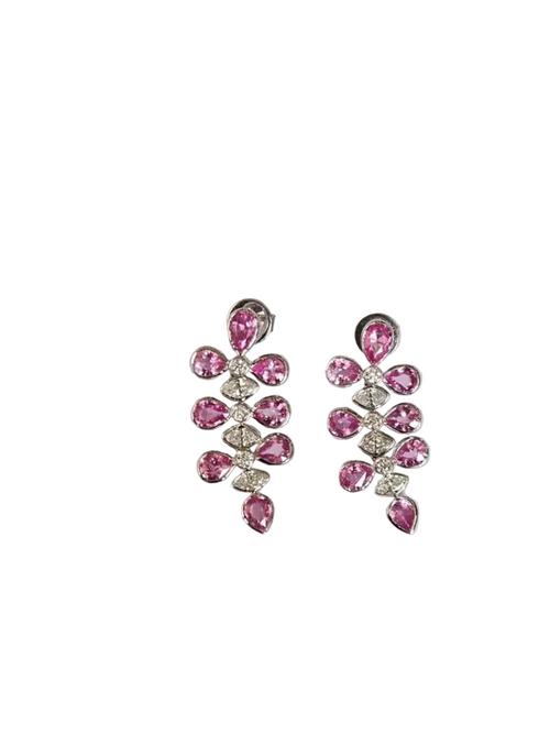 18k White Gold Diamond Dangle Earrings - Natural Pink Sapphire Earrings