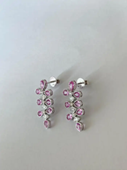 18k White Gold Diamond Dangle Earrings - Natural Pink Sapphire Earrings