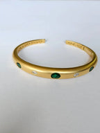 18k Yellow Matte Gold Bangle - Natural Emerald & Diamond Bangle