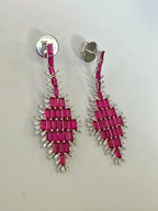 Natural Mozambique Ruby Handmade Earrings - 18k White Gold Diamond Dangle Earrings