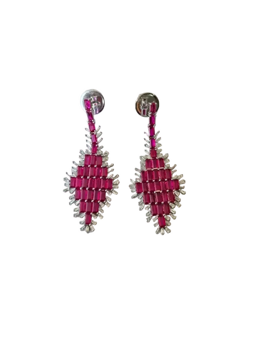Natural Mozambique Ruby Handmade Earrings - 18k White Gold Diamond Dangle Earrings