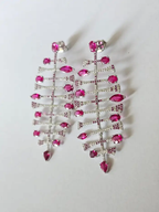 18k White Gold Diamond Dangle Earrings - Natural Ruby Gemstone Chandelier Earrings