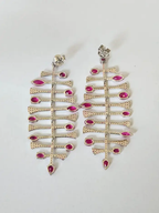 18k White Gold Diamond Dangle Earrings - Natural Ruby Gemstone Chandelier Earrings