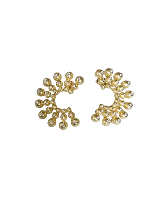 Golden Pearls Hoop Earrings - 18k Yellow Gold Diamond Handmade Earrings